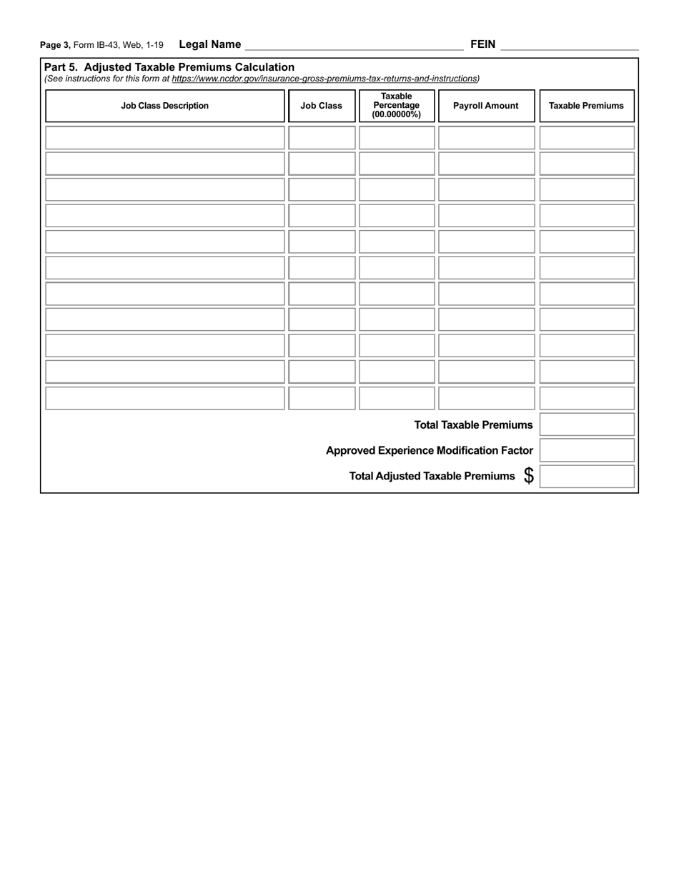 Form IB-43 Gross Premiums Tax Return - Self-insured Workers Compensation Corporation - North Carolina, Page 4