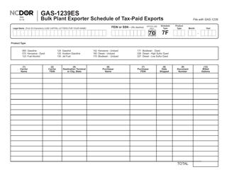 Document preview: Form GAS-1239ES Bulk Plant Exporter Schedule of Tax-Paid Exports - North Carolina