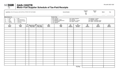 Document preview: Form GAS-1202TR Motor Fuel Supplier Schedule of Tax-Paid Receipts - North Carolina