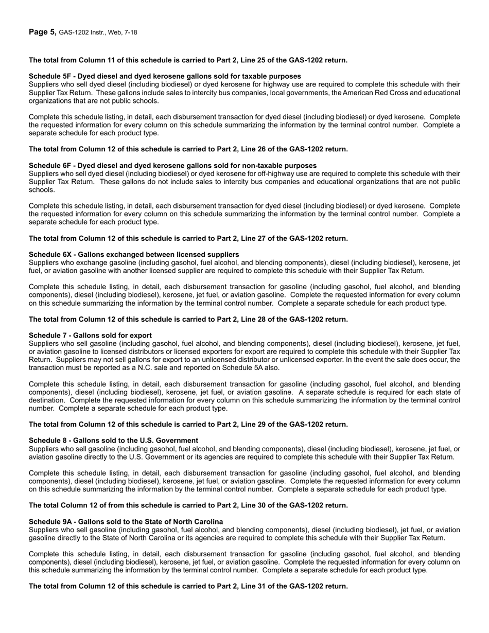 Instructions for Form GAS-1202 Motor Fuel Supplier Return - North Carolina, Page 5