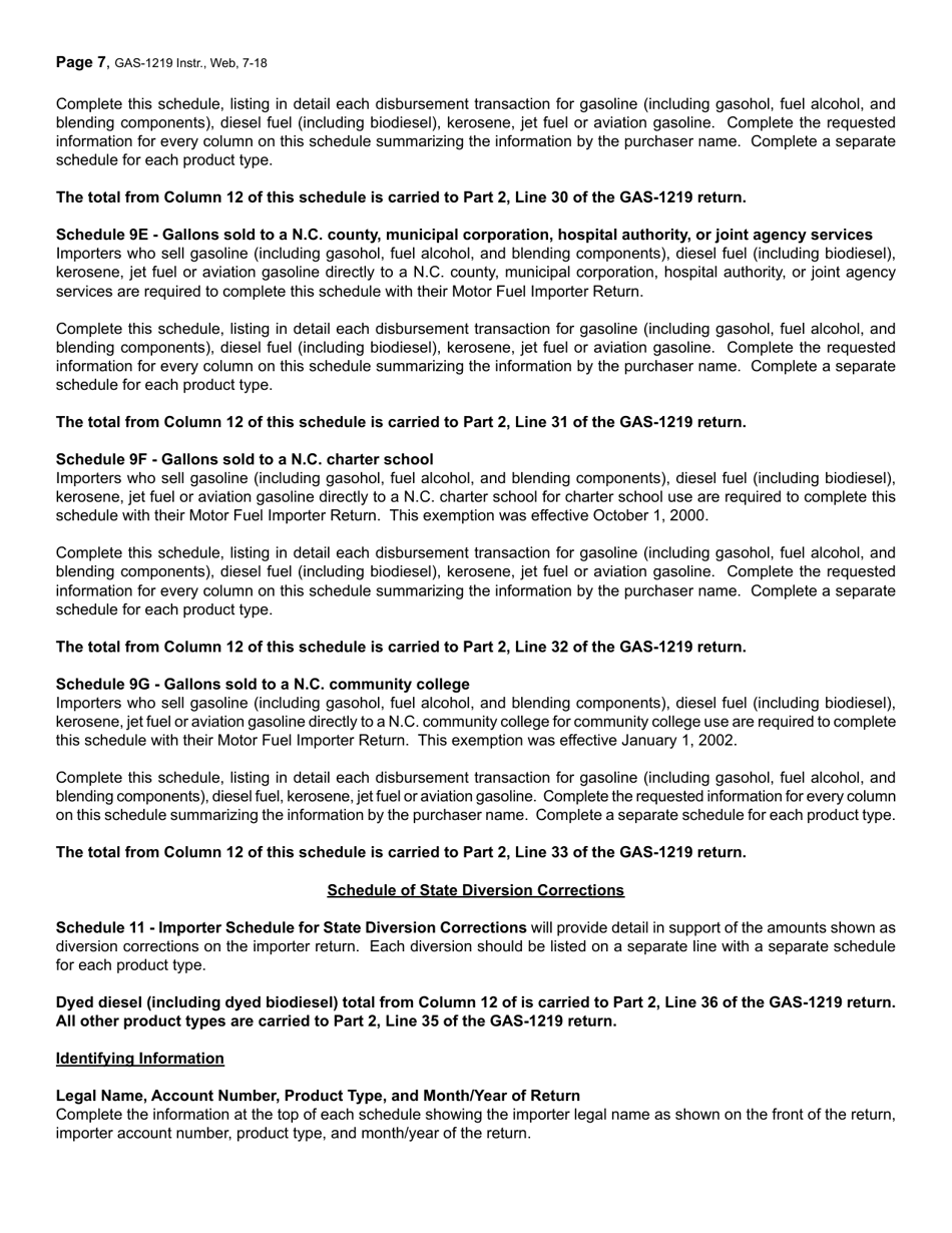 Instructions for Form GAS-1219 Motor Fuel Importer Return - North Carolina, Page 7