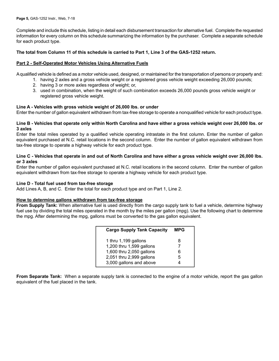 Instructions for Form GAS-1252 Alternative Fuels Provider Return - North Carolina, Page 5