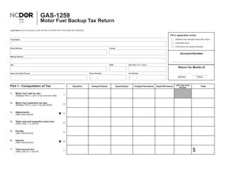 Form GAS-1259 Motor Fuel Backup Tax Return - North Carolina