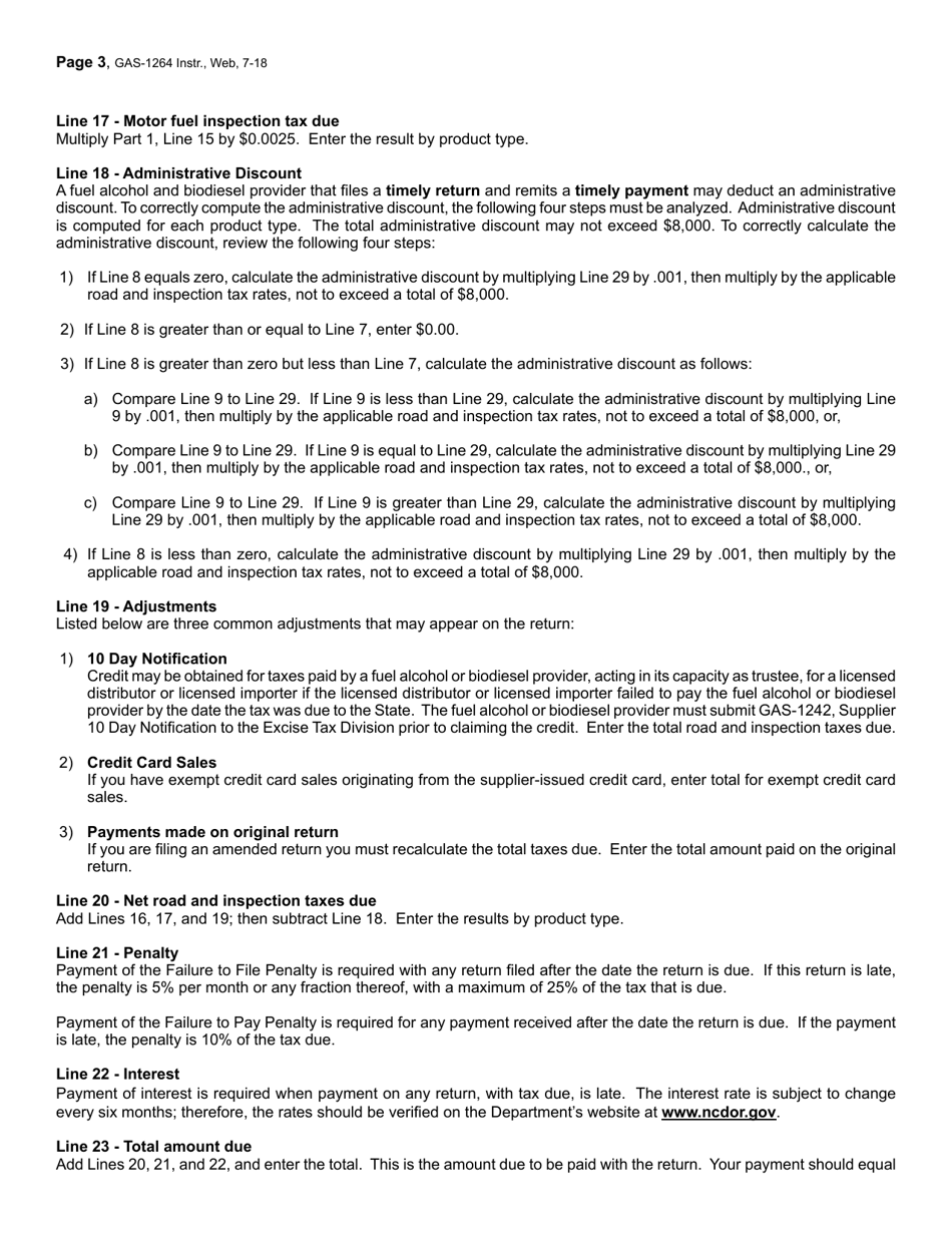 Instructions for Form GAS-1264 Fuel Alcohol and Biodiesel Provider Return - North Carolina, Page 3