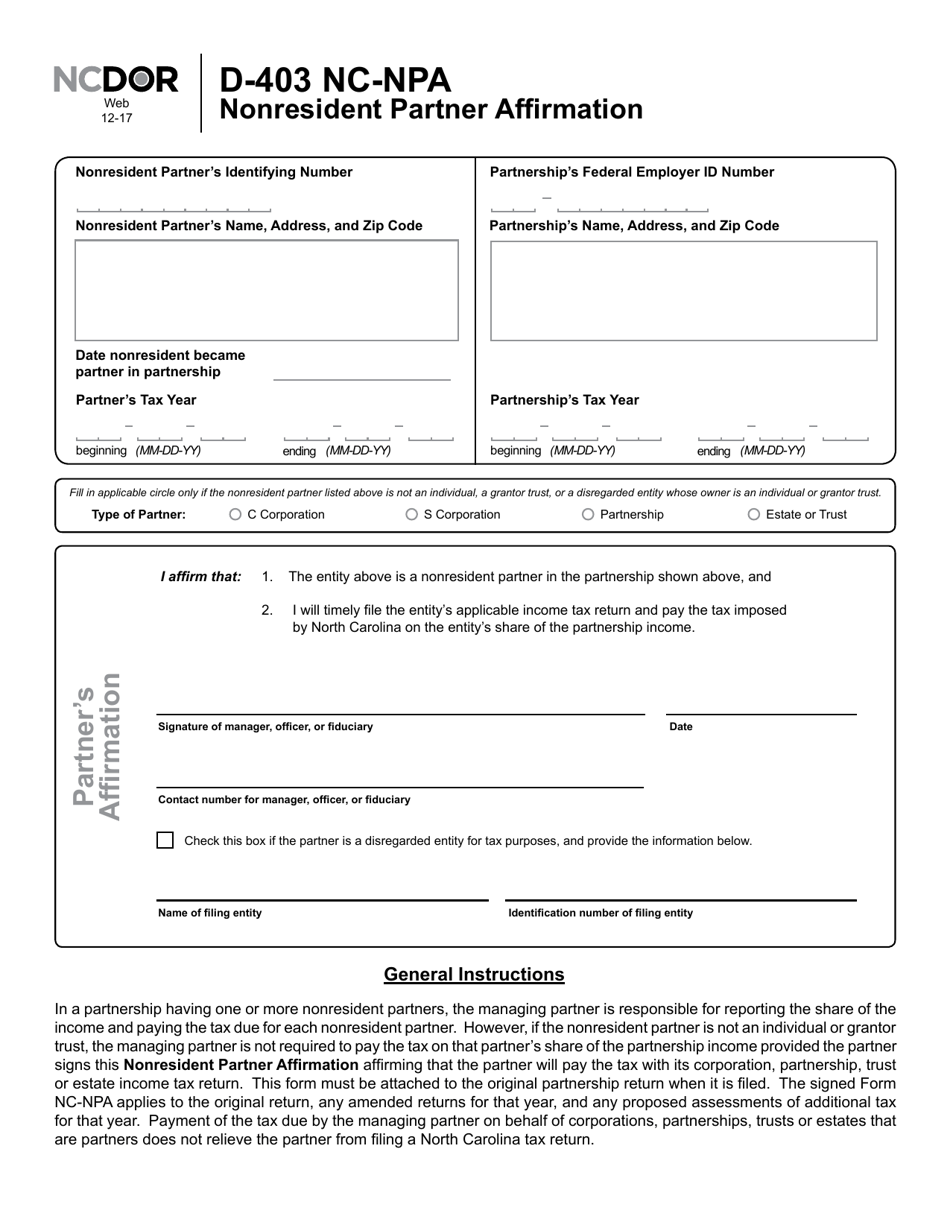 Form D-403 NC-NPA - Fill Out, Sign Online and Download Printable PDF ...