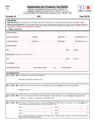 Document preview: Form AV-9 Application for Property Tax Relief Form - North Carolina