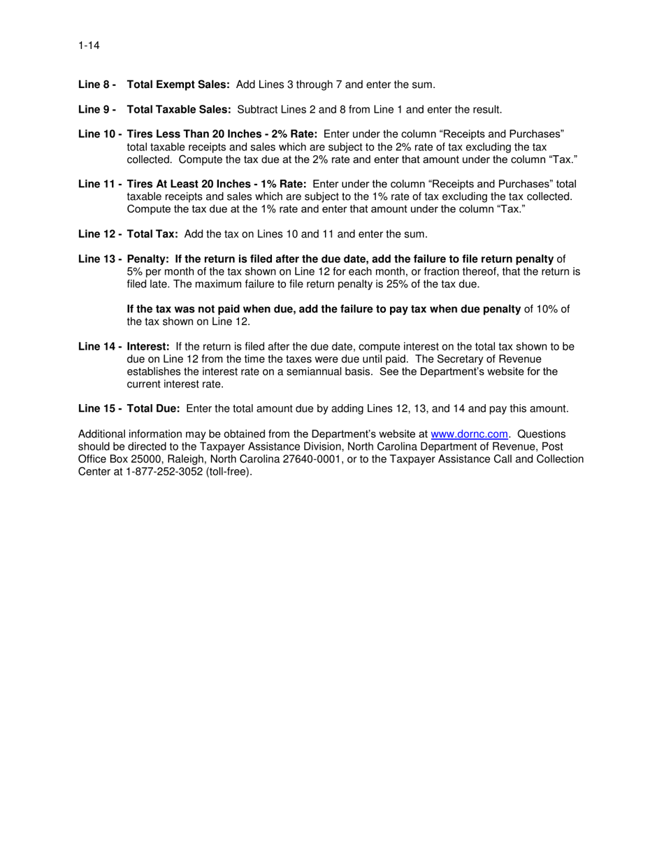 Instructions for Form E-500G Scrap Tire Disposal Tax Return - North Carolina, Page 2