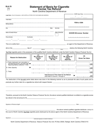 Document preview: Form B-A-19 Statement of Basis for Cigarette Excise Tax Refund - North Carolina