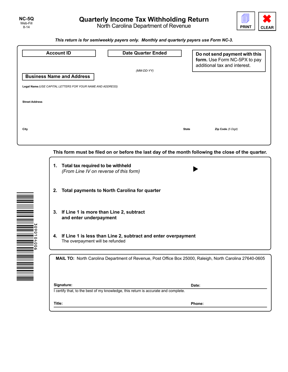 Form NC5Q Fill Out, Sign Online and Download Fillable PDF, North