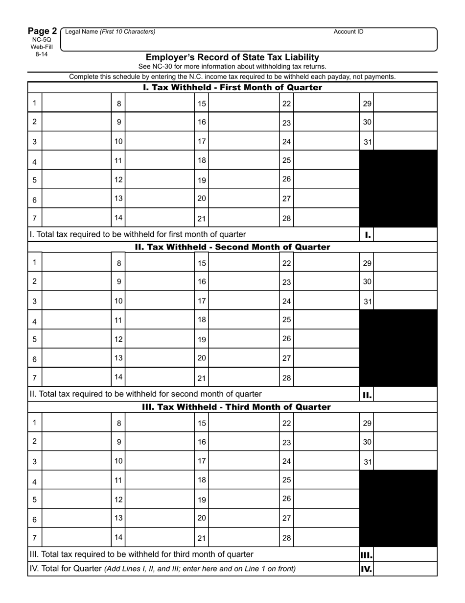 Form NC-5Q Quarterly Income Tax Withholding Return - North Carolina, Page 3