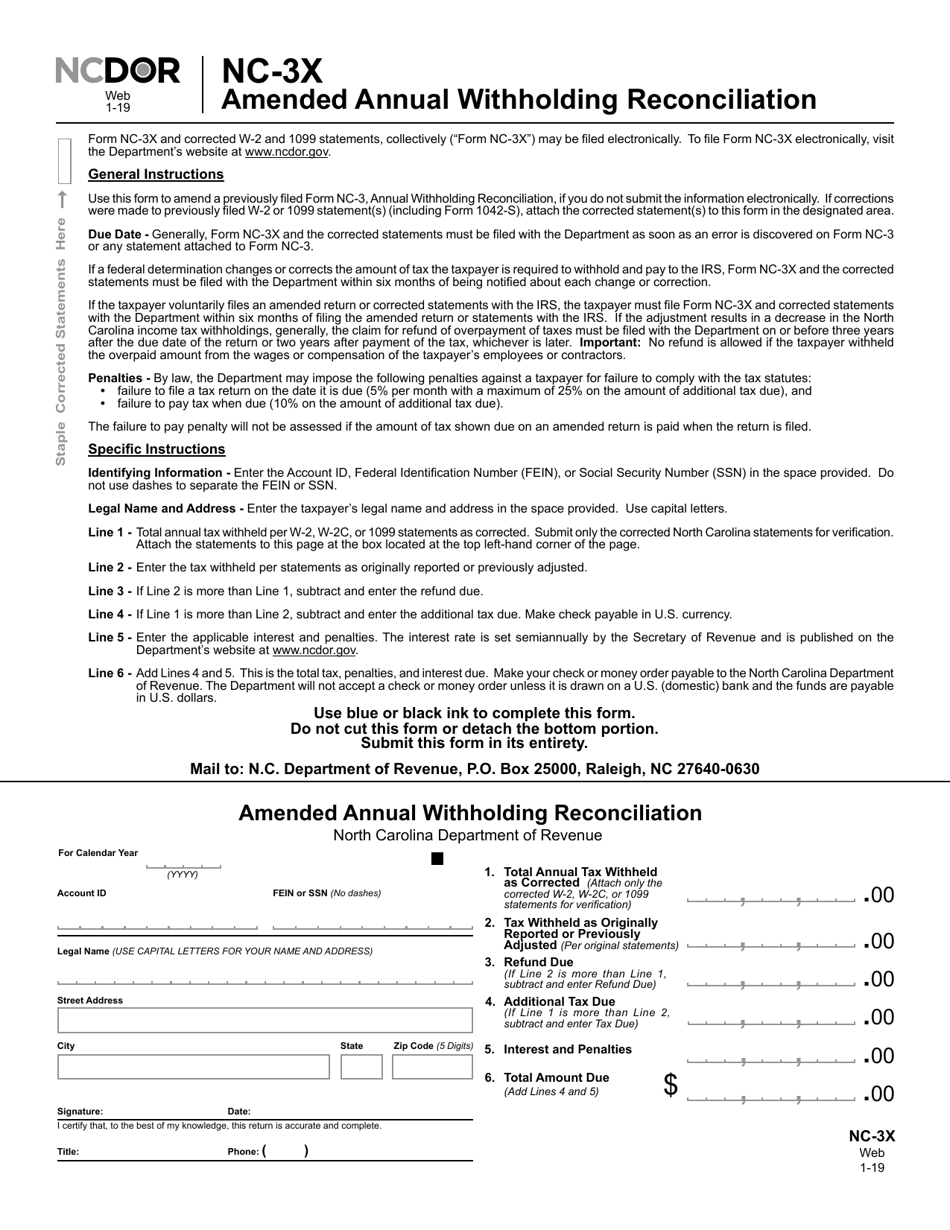 Form NC3X Download Printable PDF or Fill Online Amended Annual