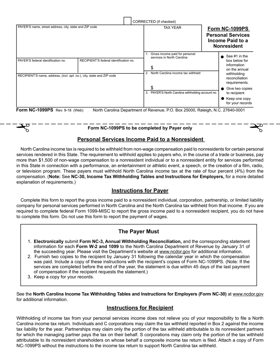 Form NC-1099PS Personal Services Income Paid to a Nonresident - North Carolina, Page 1
