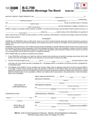 Document preview: Form B-C-790 Alcoholic Beverage Tax Bond - North Carolina