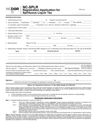 Document preview: Form NC-SPLR Registration Application for Spirituous Liquor Tax - North Carolina