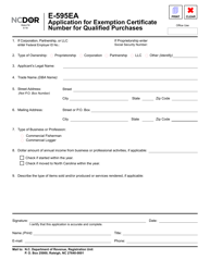 Form E-595EA Application for Exemption Certificate Number for Qualified Purchases - North Carolina