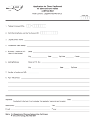 Document preview: Form E-595C Application for Direct Pay Permit for Sales and Use Taxes on Direct Mail - North Carolina
