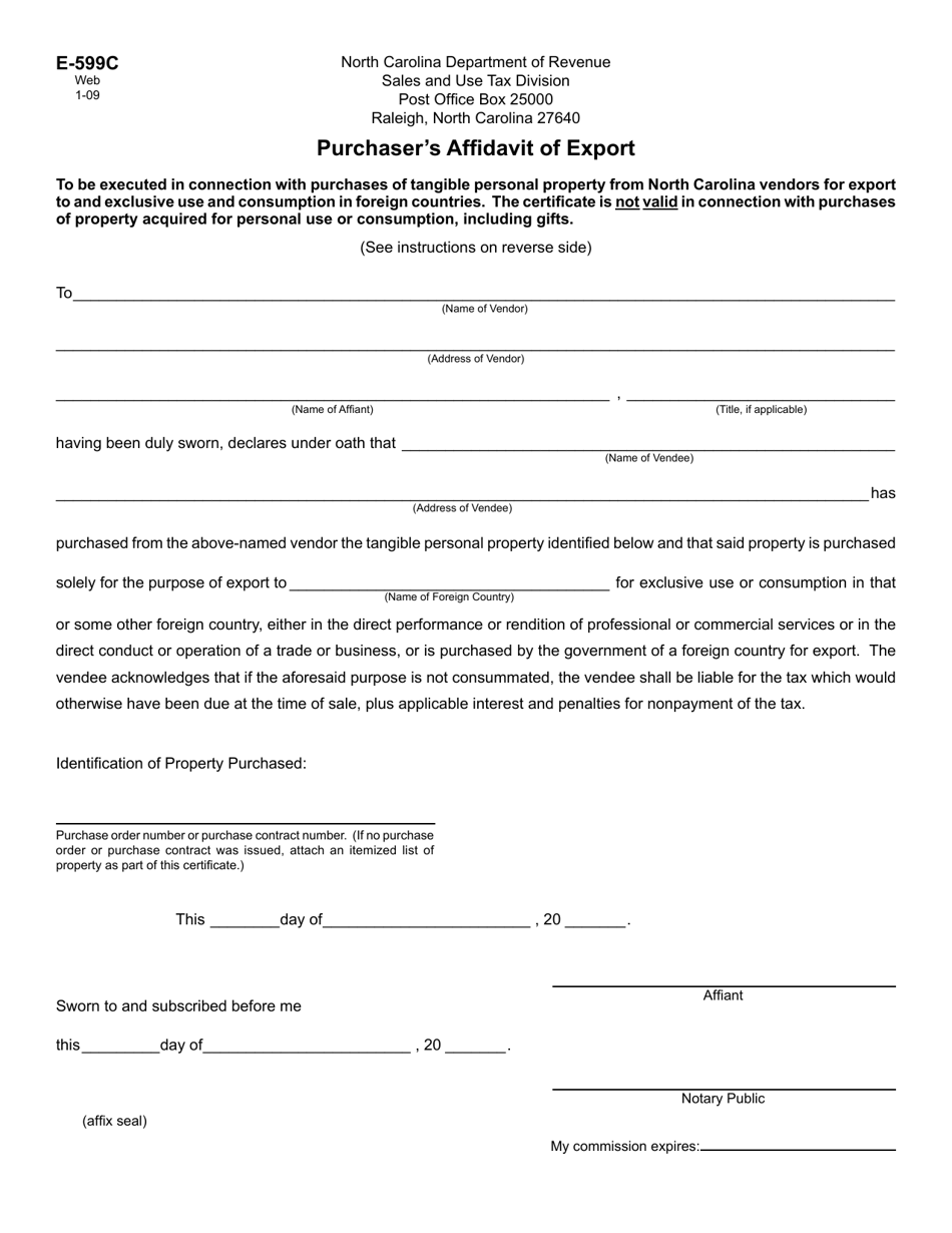 Form E-599c - Fill Out, Sign Online And Download Printable Pdf, North 