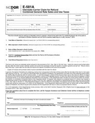 Form E-581A Interstate Carrier Claim for Refund Combined General Rate Sales and Use Taxes - North Carolina, Page 2