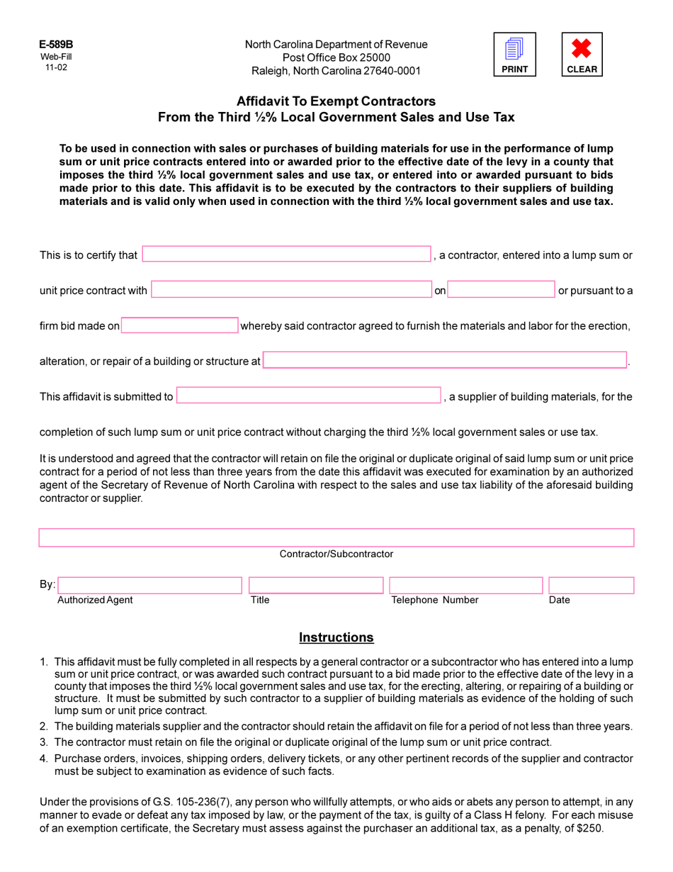 Form E589B Fill Out, Sign Online and Download Fillable PDF, North