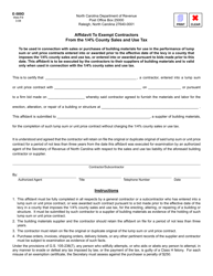 Document preview: Form E-589D Affidavit to Exempt Contractors From the 1/4% County Sales and Use Tax - North Carolina