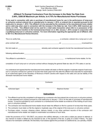 Document preview: Form E-589H Affidavit to Exempt Contractors From the Increase in the State Tax Rate From 2.00%, $300.00 Maximum Per Article, to 4.75% for Manufactured Home Purchases - North Carolina