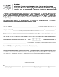 Form E-589I Affidavit to Exempt From Sales and Use Tax Certain Purchases of Tangible Personal Property by Contractors to Fulfill a Qualifying Contract With an Agricultural Exemption Certificate Number Holder - North Carolina