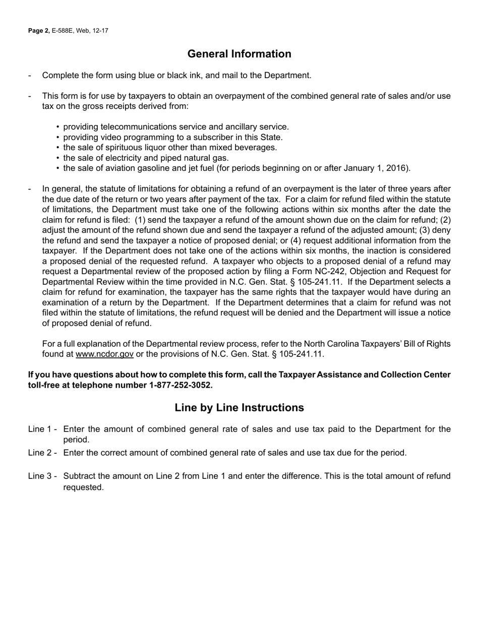 Form E-588E Claim for Refund for Combined General Rate of Tax (Utility, Liquor, Gas, and Other) - North Carolina, Page 3