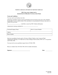 Document preview: Form HF-008 Cdl Violation (Third Party) Administrative Hearing Cancellation Form - North Carolina