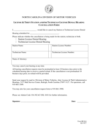 Document preview: Form HF-014 License & Theft Station and/or Technician License Denial Hearing Cancellation Form - North Carolina
