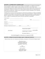 Declaracion Jurada De Indigencia Solicitud Para Eximir Cuota Por Audiencia Administrativa - North Carolina (Spanish), Page 3