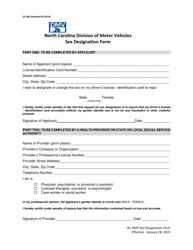 Form DL-300 Sex Designation Form - North Carolina