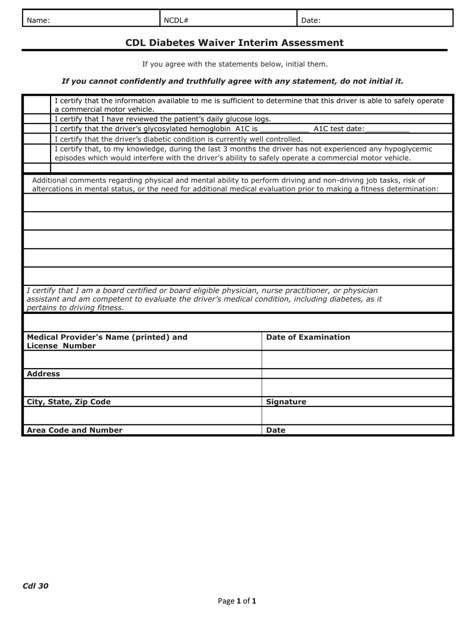 Form CDL30 - Fill Out, Sign Online and Download Printable PDF, North ...