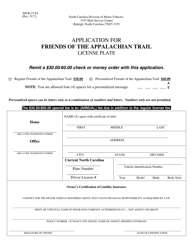 Document preview: Form MVR-27AT Application for Friends of the Appalachian Trail License Plate - North Carolina