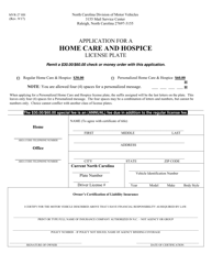 Document preview: Form MVR-27 HH Application for a Home Care and Hospice License Plate - North Carolina