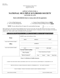 Form MVR-27MS Application for a National Multiple Sclerosis Society License Plate - North Carolina