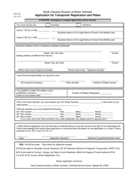 Form MVR-16A Application for Transporter Registration and Plates - North Carolina