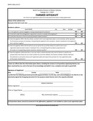 Form MVR-9 &quot;Farmer Affidavit&quot; - North Carolina