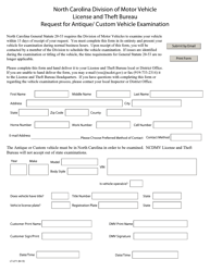 Document preview: Form LT-271 Request for Antique/Custom Vehicle Examination - North Carolina