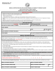 Document preview: Form MVR-37A Medical Certification for Application & Renewal of Disability Parking Placard - North Carolina