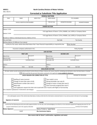Form MVR-5 Corrected or Substitute Title Application - North Carolina