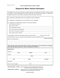 Document preview: Form MVR-605A Request for Motor Vehicle Information - North Carolina