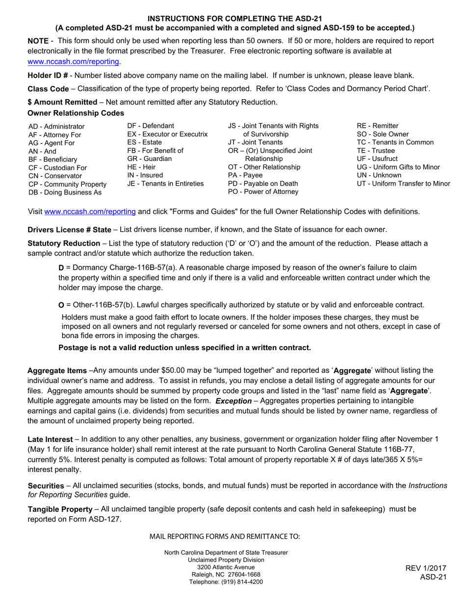 Form ASD21 Fill Out, Sign Online and Download Fillable PDF, North