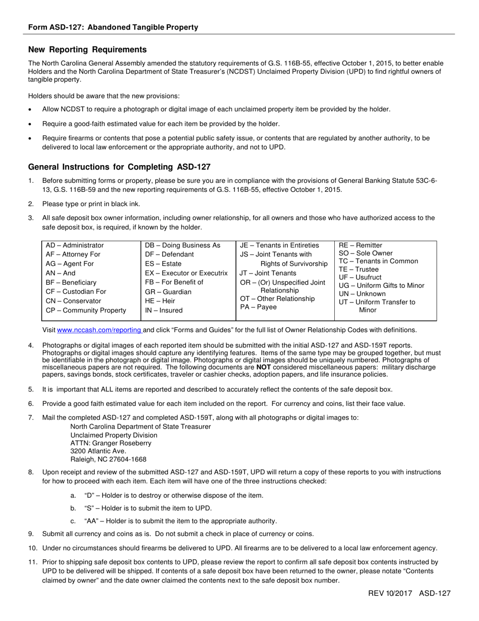 Form ASD-127 Abandoned Tangible Property - North Carolina, Page 3