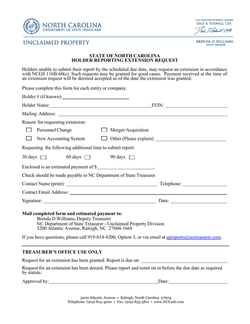Holder Reporting Extension Request Form - North Carolina Download Pdf
