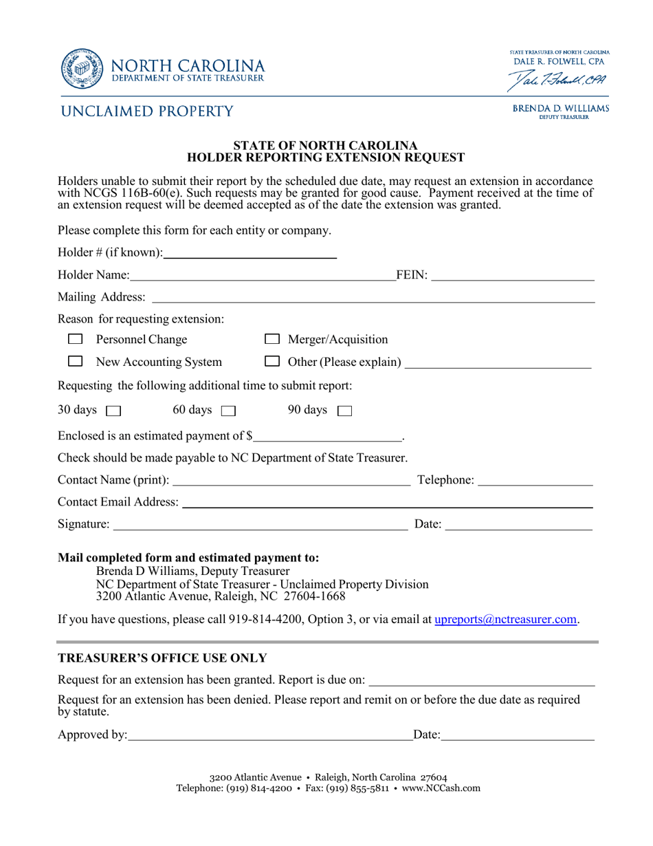 Holder Reporting Extension Request Form - North Carolina, Page 1