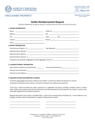 Form UPD-630 Holder Reimbursement Request - North Carolina