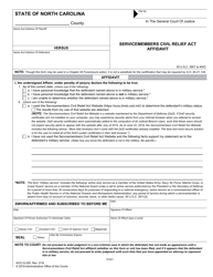 Form AOC-G-250 Servicemembers Civil Relief Act Affidavit - North Carolina