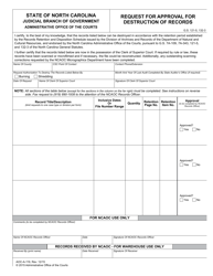 Form AOC-A-119 Request for Approval for Destruction of Records - North Carolina
