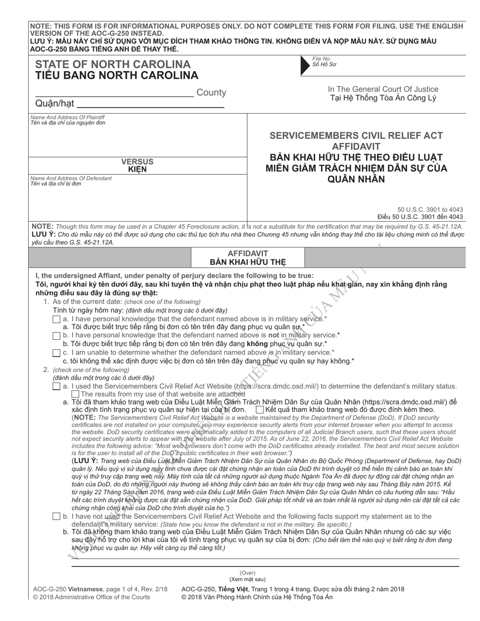 Servicemembers Civil Relief Act Affidavit Nc