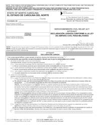 Document preview: Form AOC-G-250 SPANISH Servicemembers Civil Relief Act Affidavit - North Carolina (English/Spanish)